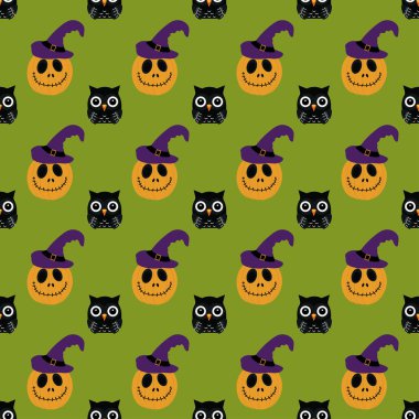 Cadılar Bayramı desenle baykuş ve kabak