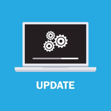 Laptop ve gears, verileri güncelleştirmek.