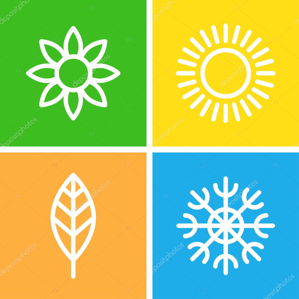 Seasons - winter, spring, summer and autumn. Four seasons icon set. Vector illustration isolated on white background