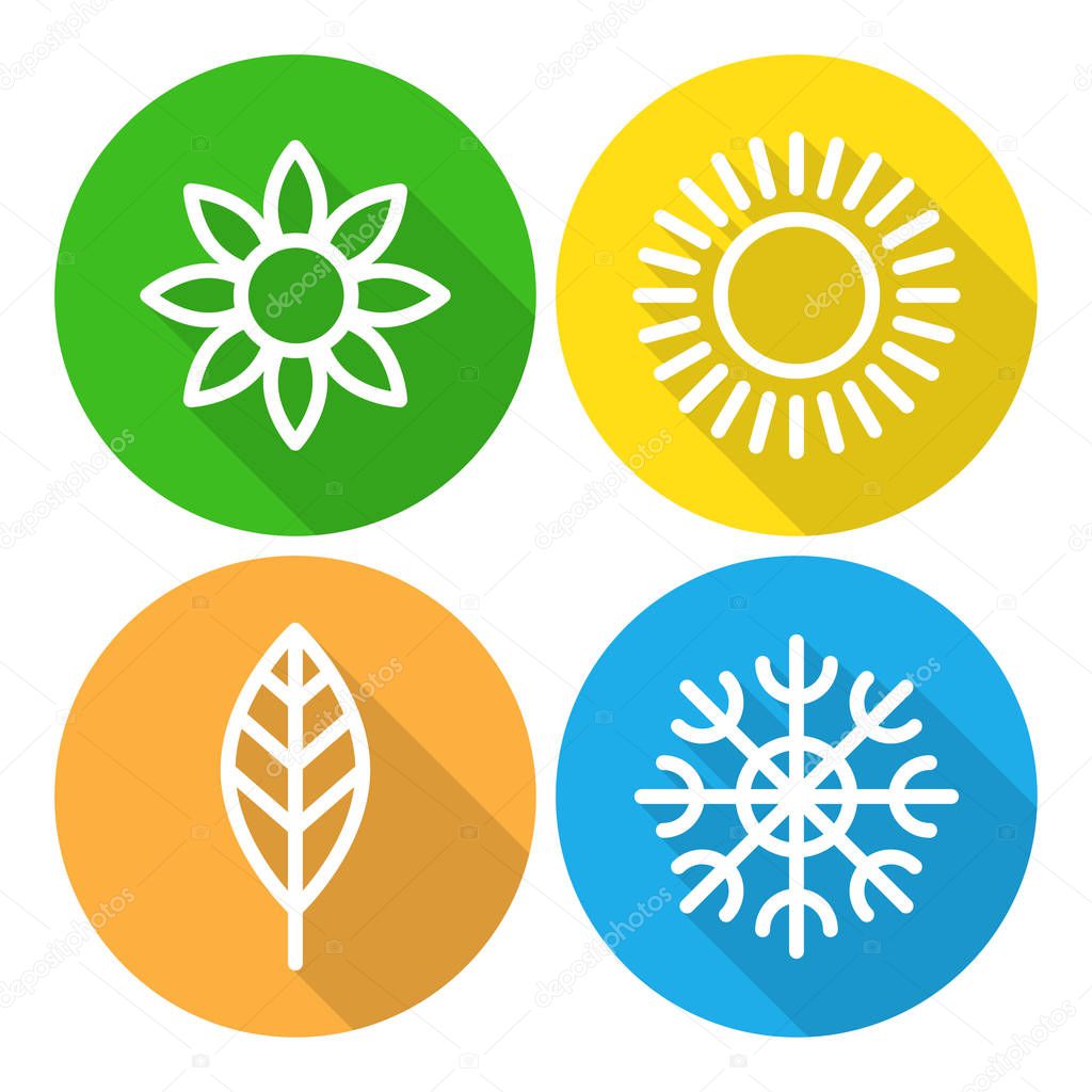 Seasons - winter, spring, summer and autumn. Four seasons icon set. Vector illustration isolated on white background