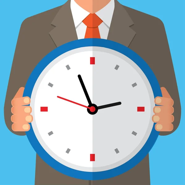 Concept of time management. Human with clock — Stock Vector