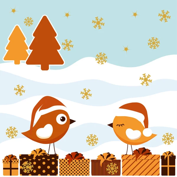 Vánoční přání s ptáky — Stockový vektor