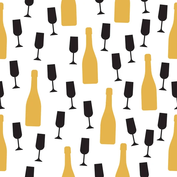 Seamless mönster med champagneflaska och glasögon — Stock vektor