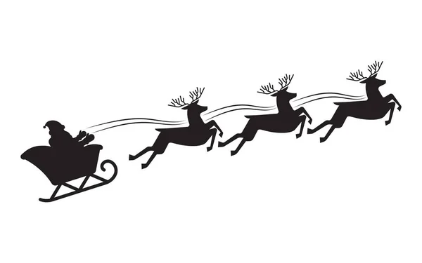 Weihnachtsmann fliegt im Schlitten mit Rentieren — Stockvektor