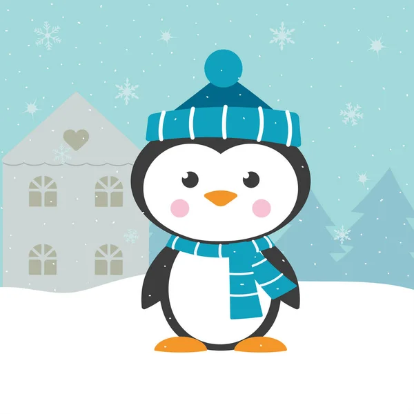 Julkort med pingvin — Stock vektor