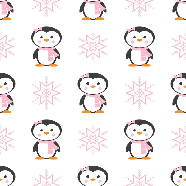 Шаблон с пингвином и снежинкой — стоковый вектор