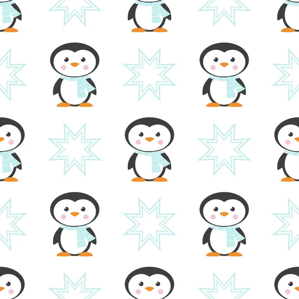 Шаблон с рождественским пингвином в шарфе — стоковый вектор