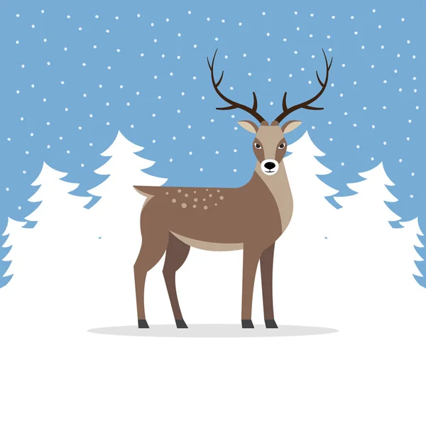 Reindeer with antler on background of trees. — Stock Vector