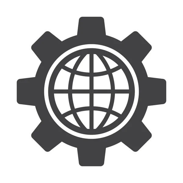 Globe of the inside a gear or cog. Global Options icon. — Stock Vector