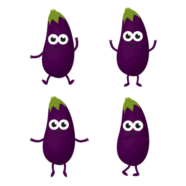 Ensemble avec aubergines de dessin animé — Image vectorielle