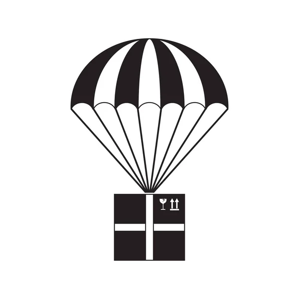 Paketfliegen am Fallschirm, Lieferservice-Konzept — Stockvektor