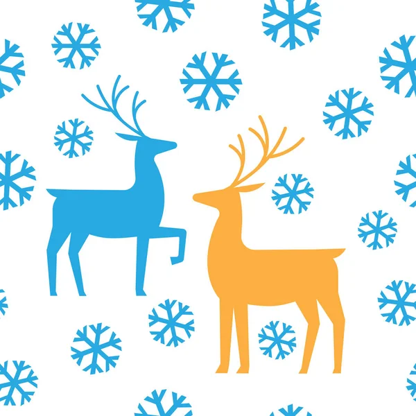 Seamless pattern, deers and snow. Happy New Year — Stock Vector