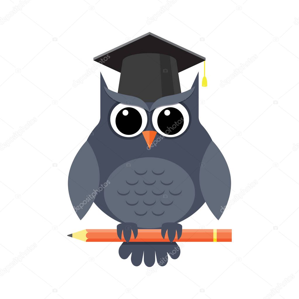 clever owl with pencil and in graduation cap