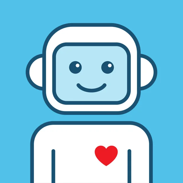 Icono del chatbot. Señal de robot de contorno sobre fondo azul . — Vector de stock