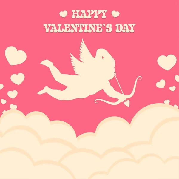 Feliz día de San Valentín. Cupido rosa dispara un arco — Vector de stock