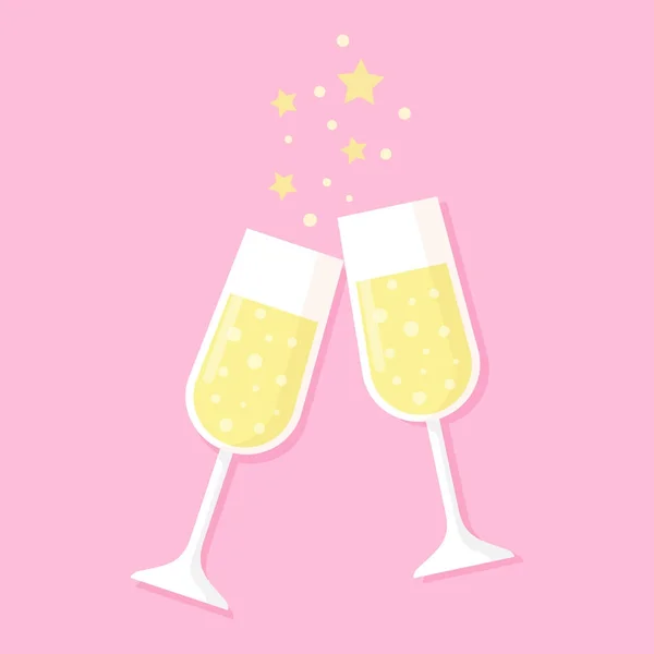 Deux verres pleins de champagne isolé sur rose — Image vectorielle