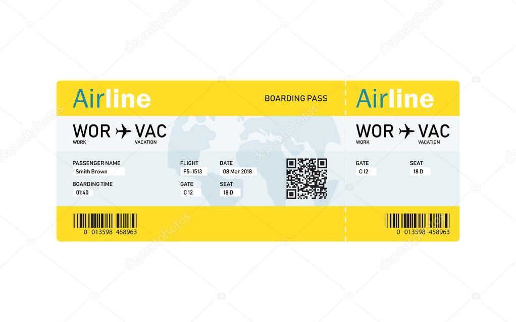 Air ticket by plane with text