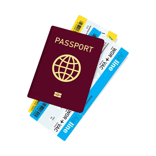 Paspoort met kaartjes, paspoort en boarding pass tickets pictogram — Stockvector