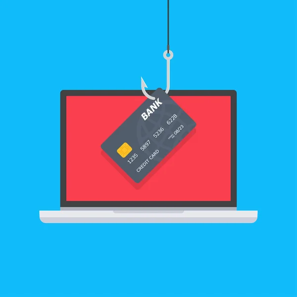 Credit of debit card op de visserij haak, internetbeveiliging — Stockvector