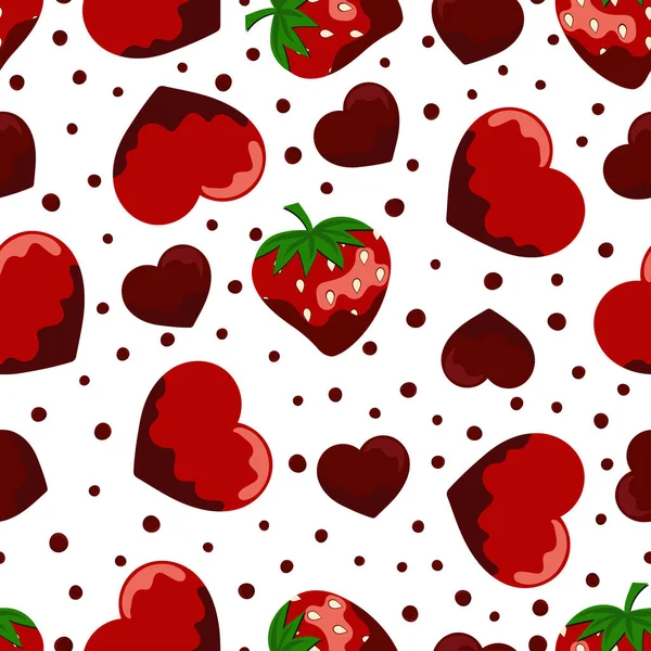 딸기와 하트 패턴 — 스톡 벡터