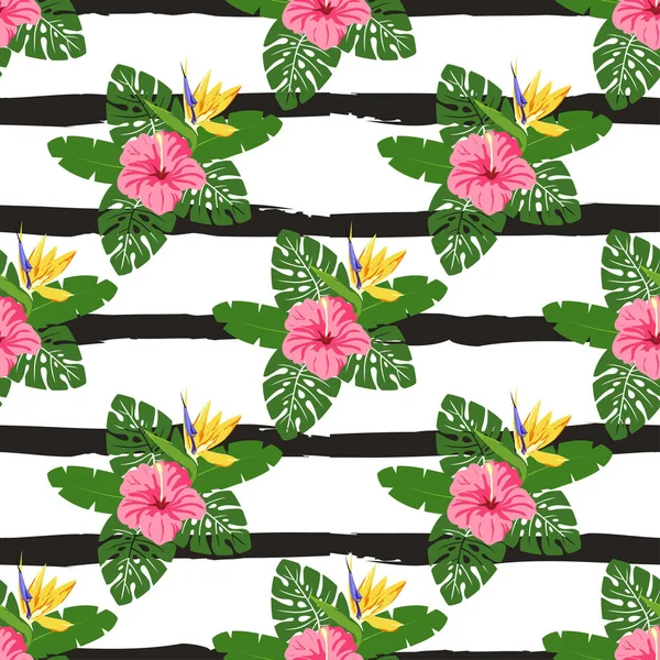 Tropische Blumen und Blätter — Stockvektor
