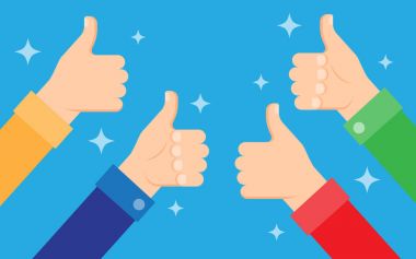 Cheering people holding many thumbs thumbs up clipart