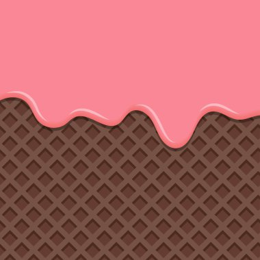 Tatlı pembe kremalı gofret arka plan üzerinde erimiş.