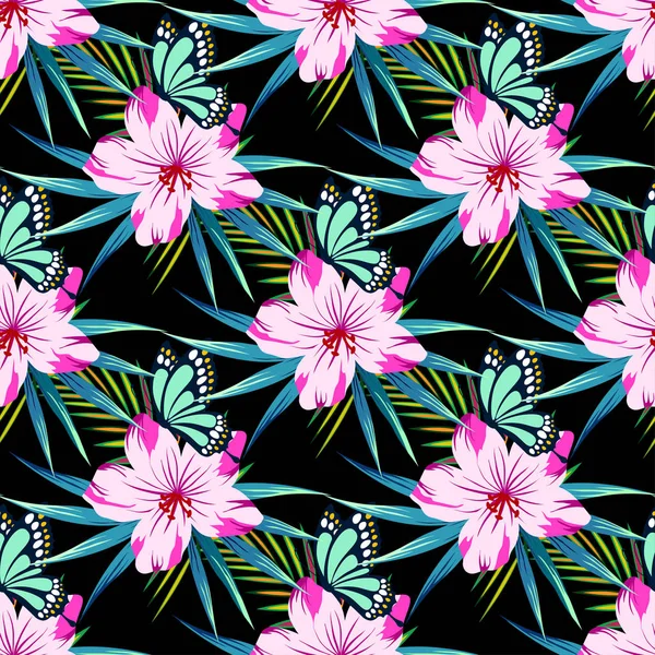 黒に花模様のパターン — ストックベクタ