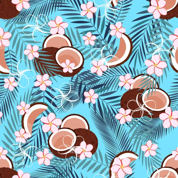 Patroon met kokos op blauw — Stockvector