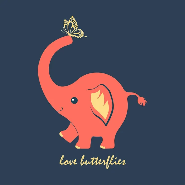 Elefante bonito e borboleta — Vetor de Stock