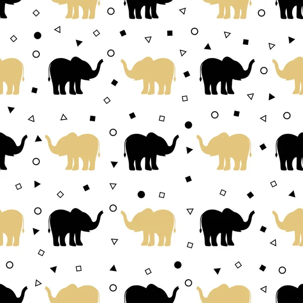Patrón de elefantes dorados y negros — Vector de stock
