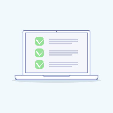 Online anket, dizüstü bilgisayar ekranında denetim listesi.