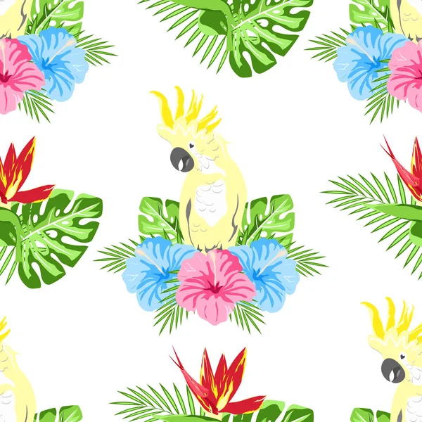 Patroon met bloemen en papegaai — Stockvector
