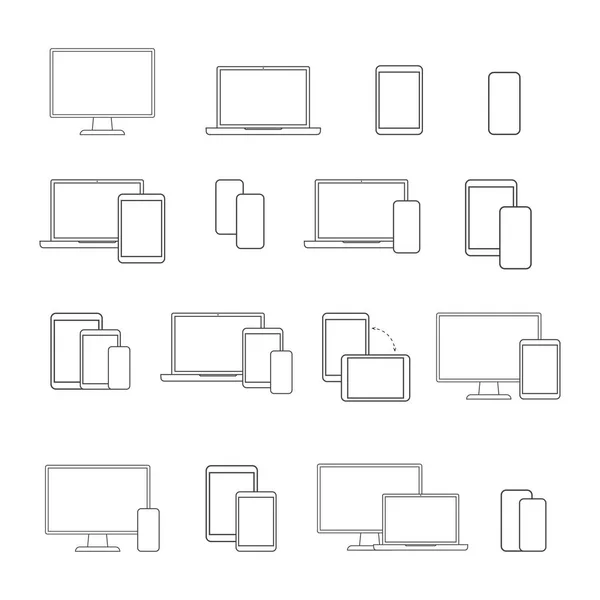 Dispositif numérique ligne icône ensemble, sur fond blanc — Image vectorielle