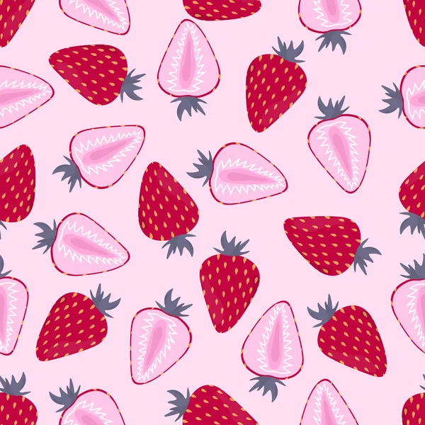 분홍색에 딸기 패턴 — 스톡 벡터