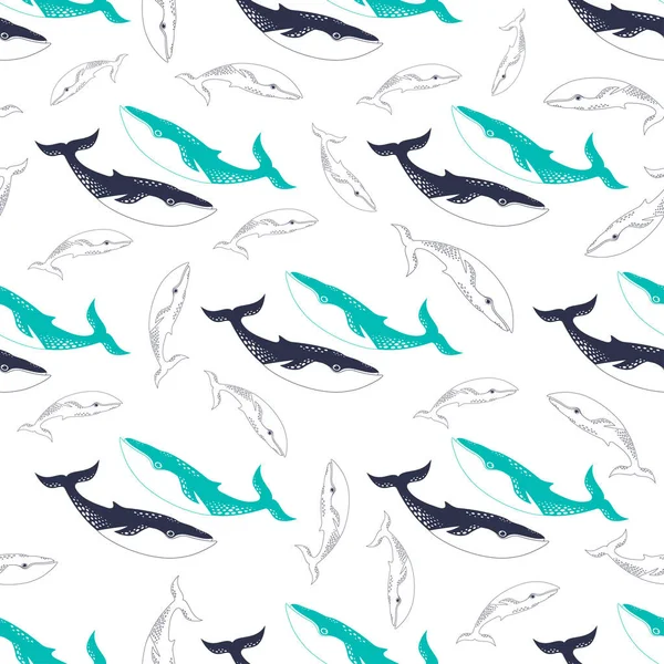 Padrão com baleias coloridas — Vetor de Stock