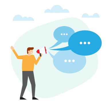 Adam bir megafon ile önemli bir şey söylüyor.