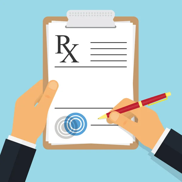 Doctor writing notes on a prescription pad — Stock Vector