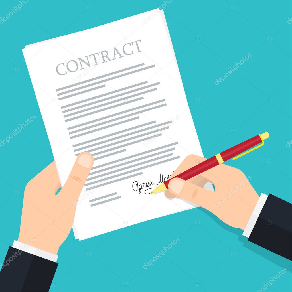 Hand signing contract.