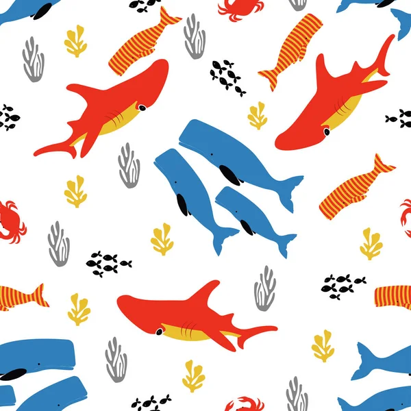 サンゴ 水中人の住民と壁紙海の要素 背景色とパターン — ストックベクタ