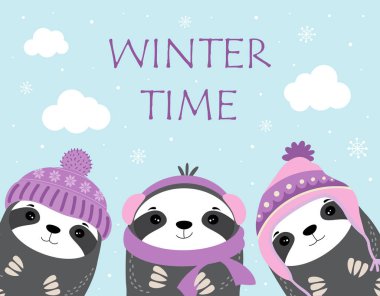 winter time with animals clipart
