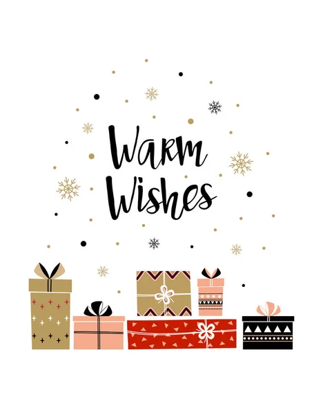 Warm wishes card with presents — Stock Vector
