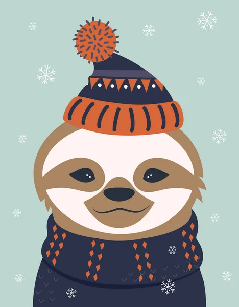 Winter card with sloth — Stock Vector