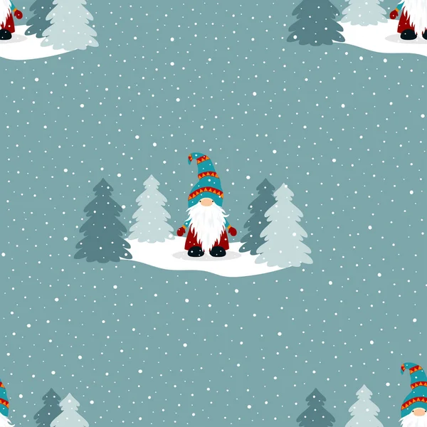 Рождество зимний узор с милым гномом — стоковый вектор