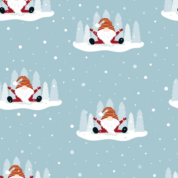 Patrón de invierno de Navidad con gnomo divertido — Archivo Imágenes Vectoriales