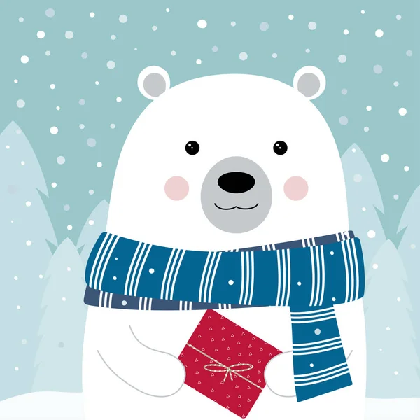 Söt vinter kort med björn — Stock vektor