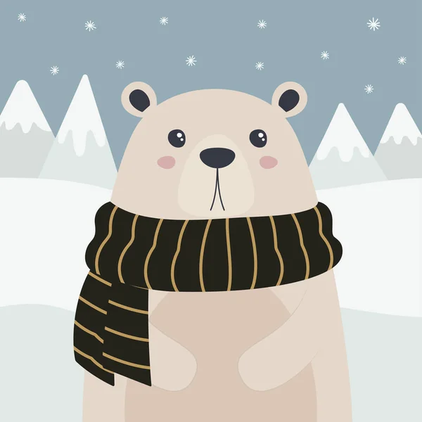 Linda tarjeta de invierno con oso — Vector de stock