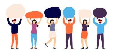 Bir grup insan kabarcık dili kullanarak birbiriyle konuşuyor.