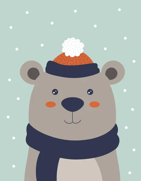 Carino carta invernale con orso — Vettoriale Stock