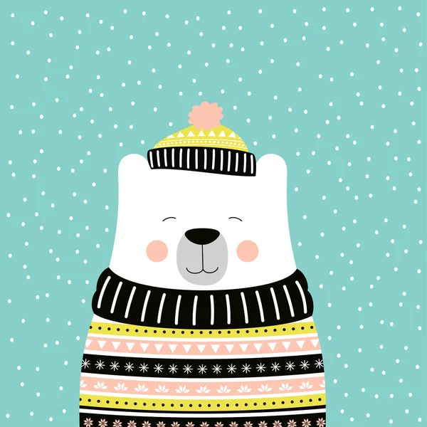 Linda tarjeta de invierno con oso — Vector de stock